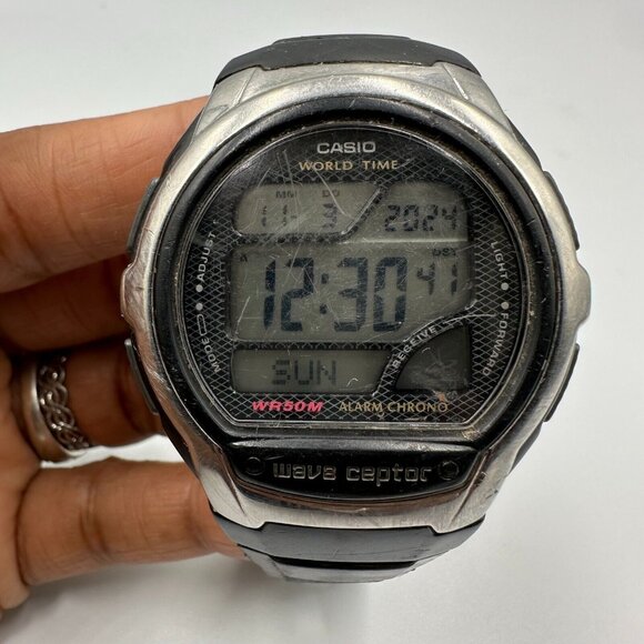 3/$30 Casio Wave Ceptor WV58A Watch Men 43MM Digital WR50M Black Grey - Picture 1 of 15